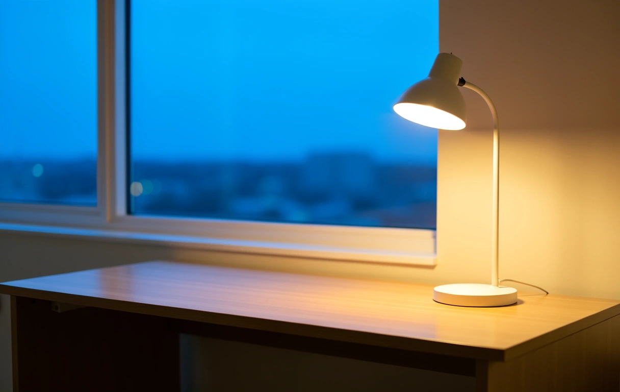 Serener Arbeitsplatz am Abend